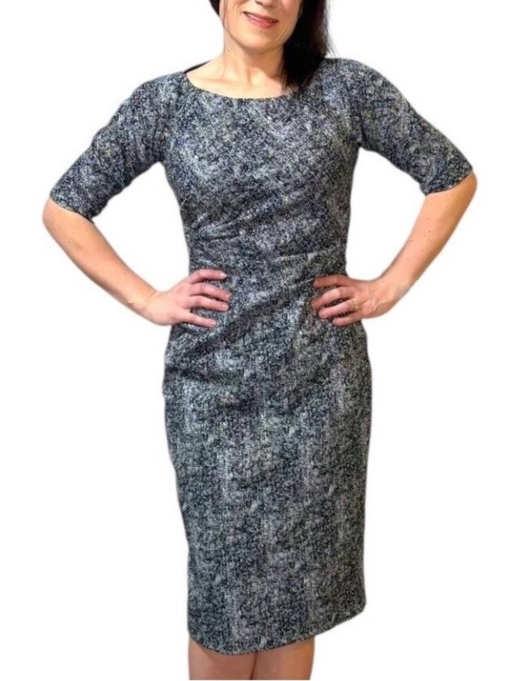 NWT Lela Rose Dress - Abstract Gray - 3/4 Sleeve Midi Sheath - Sz 6
